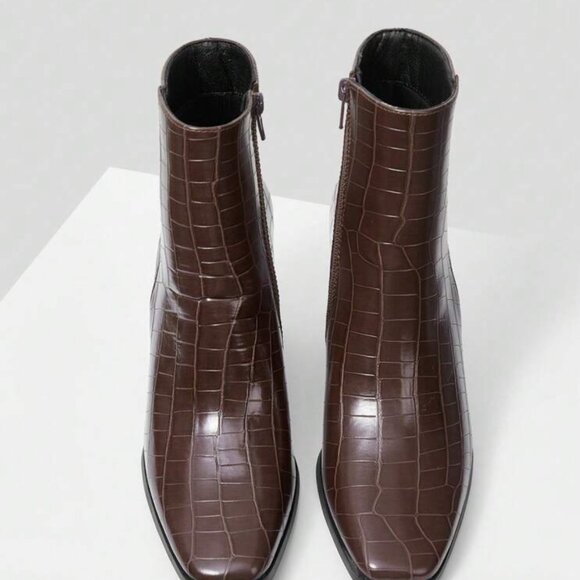 Croc Embossed Brown Boots - Picture 1 of 7